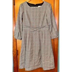 Couture Brooch Glen Plaid Bow Waist 3/4‎ Sleeve Dress Size Medium